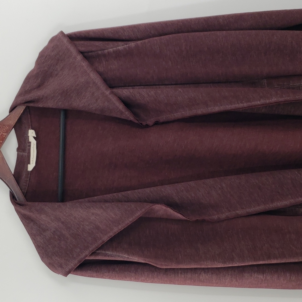 Soft Surroundings Long Hooded Cozy Wine Red Open Front Cardigan Sweater - Picture 2 of 10